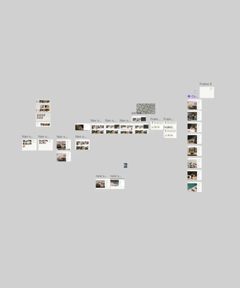Figma canvas with navigation iterations