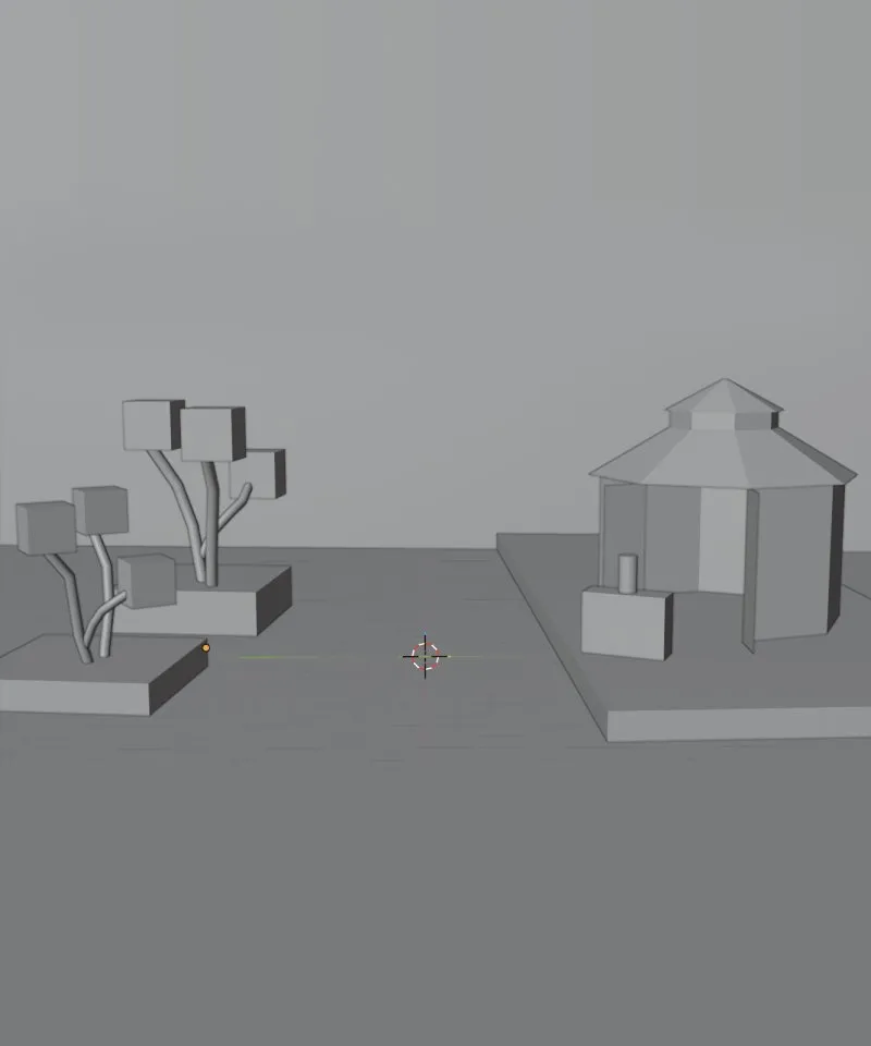 Grey blockout of trees and the greenhouse