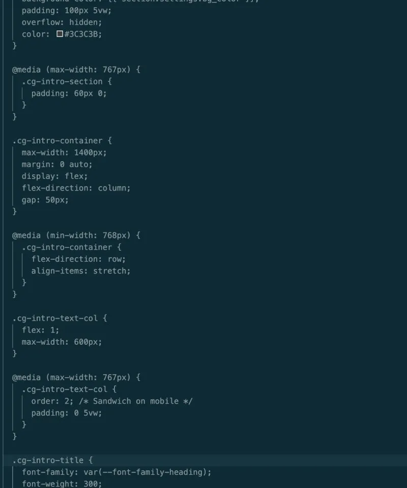 Custom section CSS in the code editor