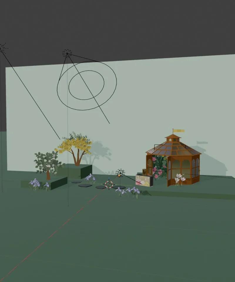 The scene in colour with lights in Blender